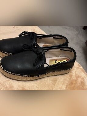 Sam Edelman NEW Black Leather Espadrille Platform Loafers